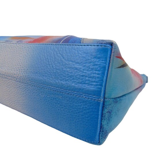 Anuschka Leather Abstract Lines Shoulder Hobo Purse Handbag Shimmer  Blue Pink - Picture 11 of 16